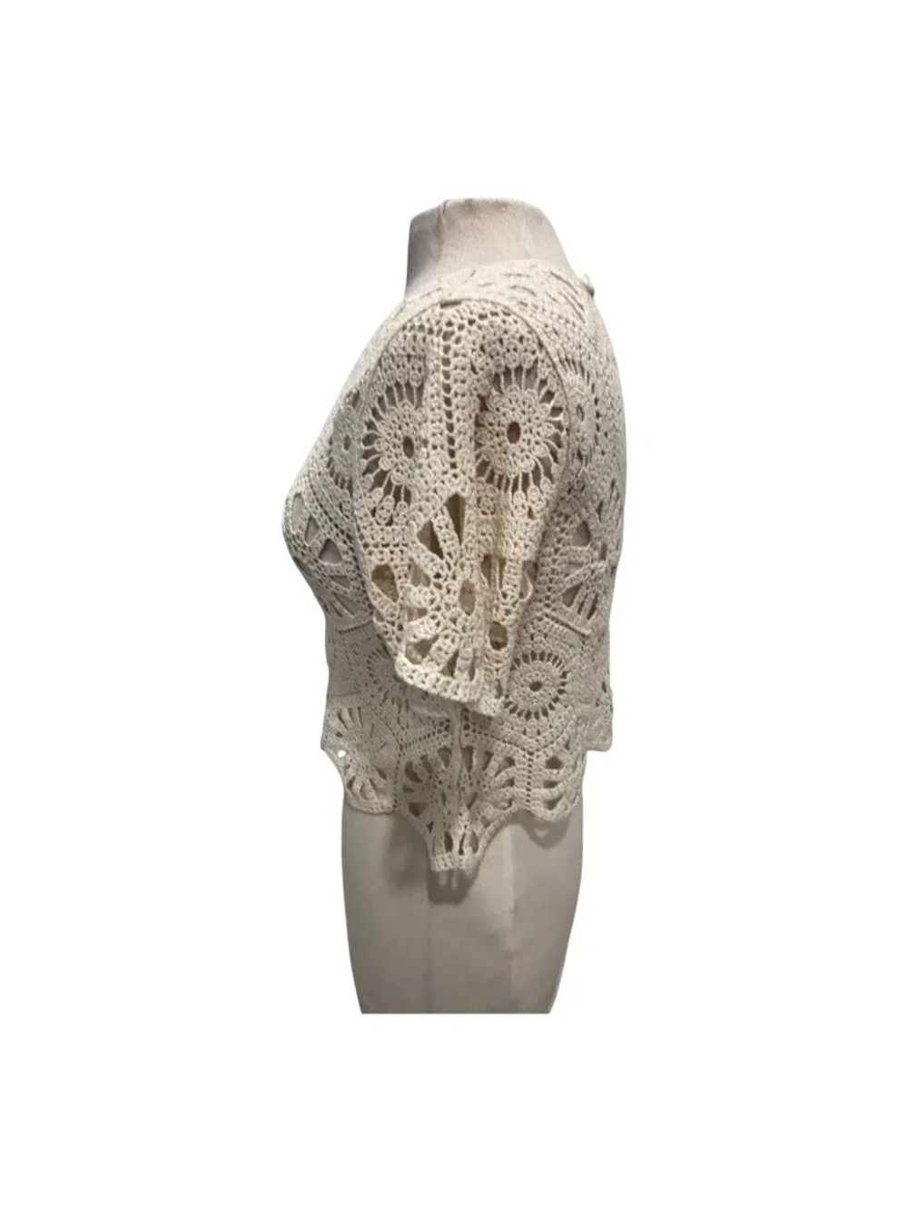 Rebellion Again Crochet Lace Top Cream 100% Cotton Boho Festival Scalloped Hem S - Picture 3 of 10